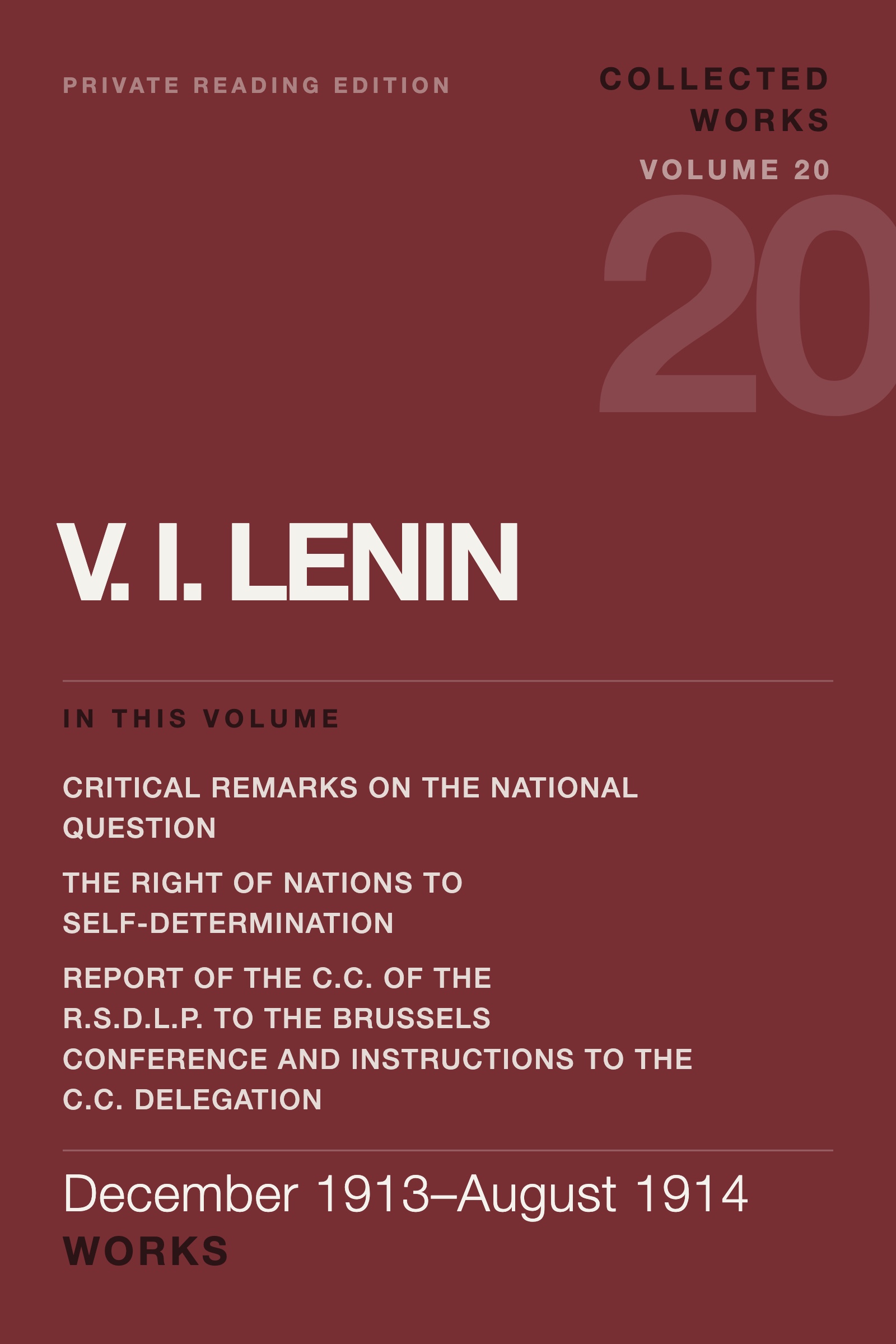 Cover of Lenin Collected Works, Volume 20