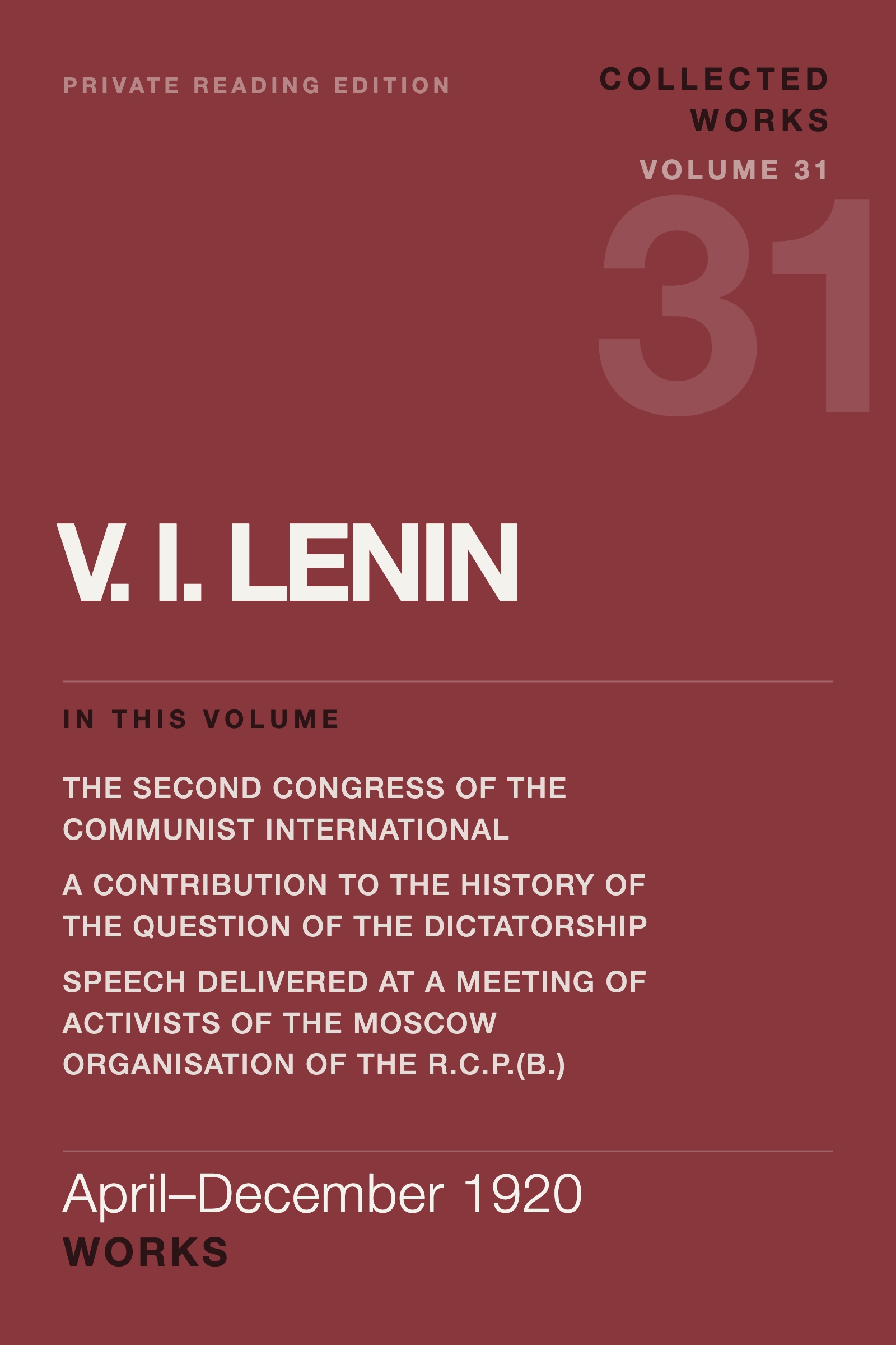 Cover of Lenin Collected Works, Volume 31
