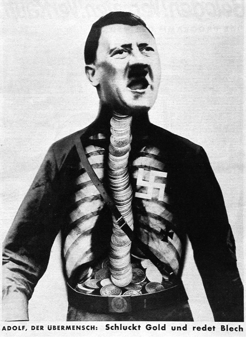 Adolf Hitler with a spine of coins. Originally printed in Arbeiter-Illustrierte-Zeitung, it was created by the artist and communist John Heartfield